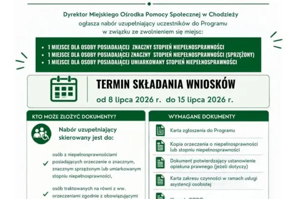 Nabór uzupełniający do programu „Asystent osobisty osoby z niepełnosprawnością” w Chodzieży