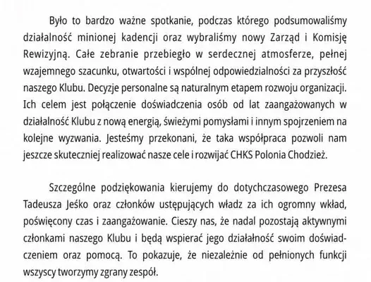 Nowy Zarząd CHKS Polonia Chodzież wybrany podczas Walnego Zgromadzenia