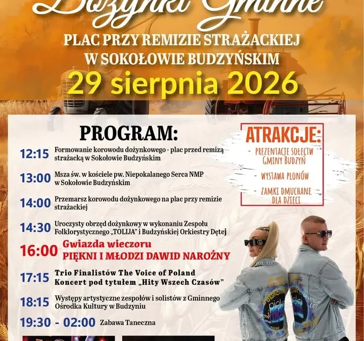 Dożynki Gminne 2026 w Sokołowie Budzyńskim – program i gwiazdy wieczoru