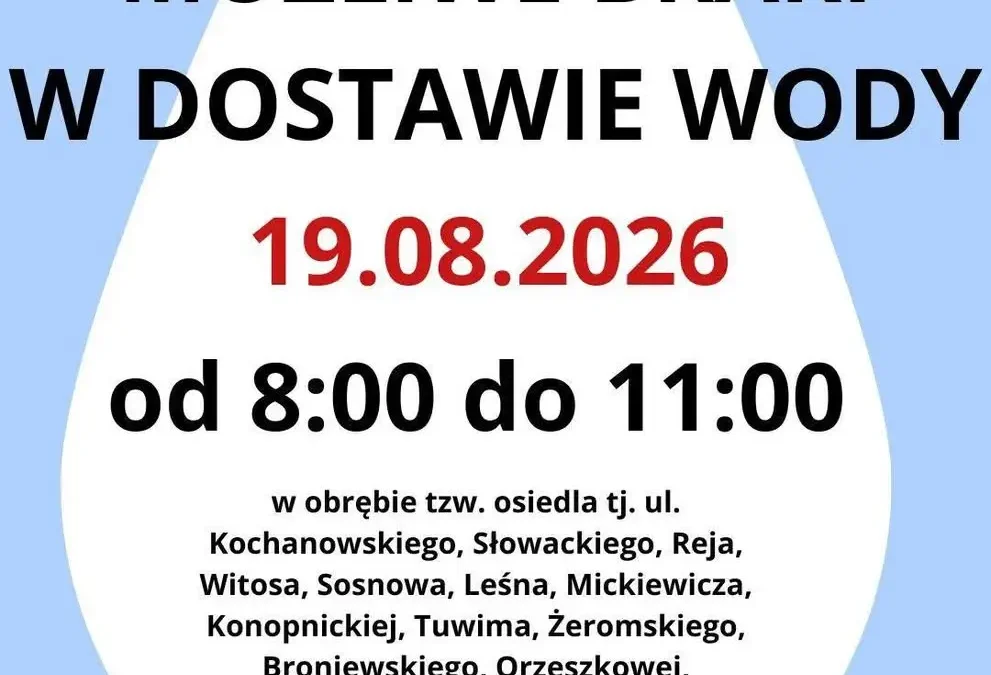Utrudnienia w dostawie wody 19 sierpnia – wymiana zaworów na osiedlu