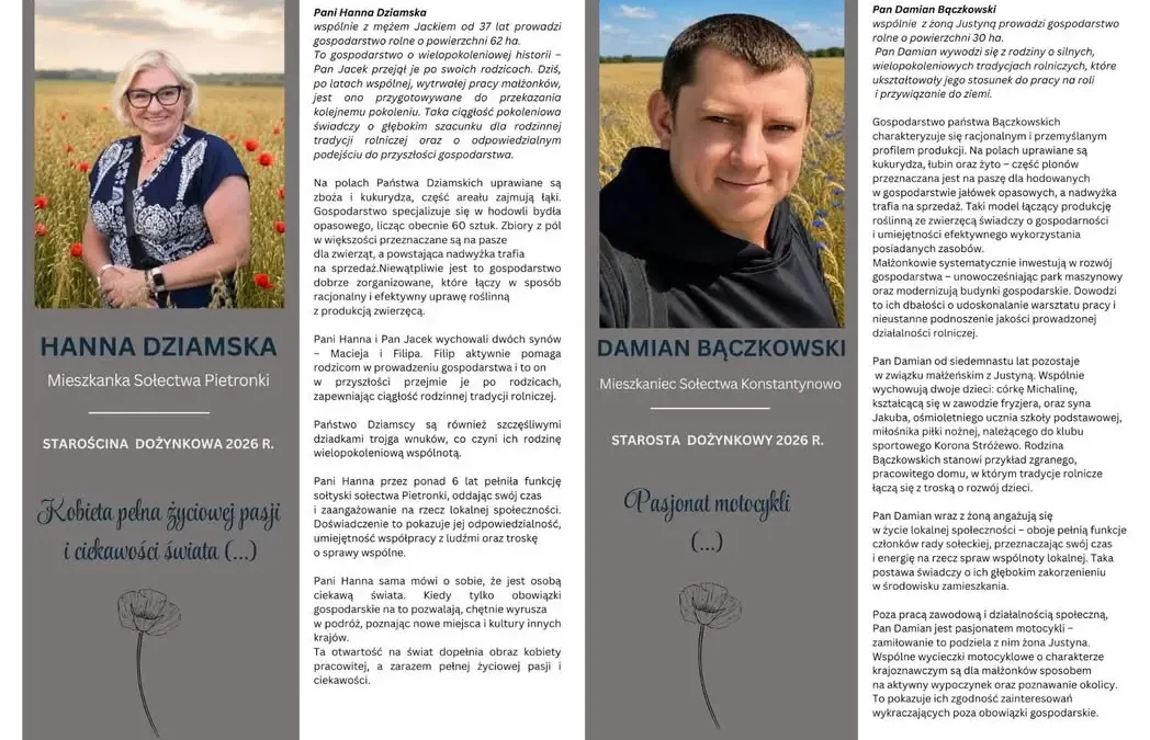 Hanna Dziamska i Damian Bączkowski – Starostowie Dożynek 2026