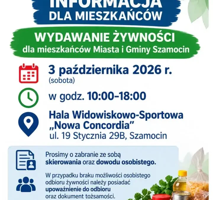 Szamocin: wydawanie żywności z Pilskiego Banku Żywności 3 października