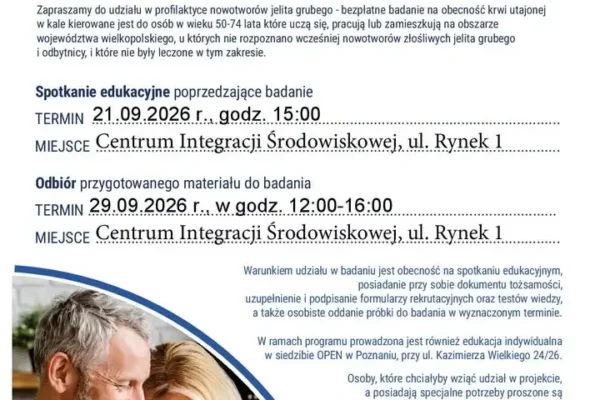 Bezpłatne badania profilaktyczne jelita grubego – spotkanie edukacyjne 21.09