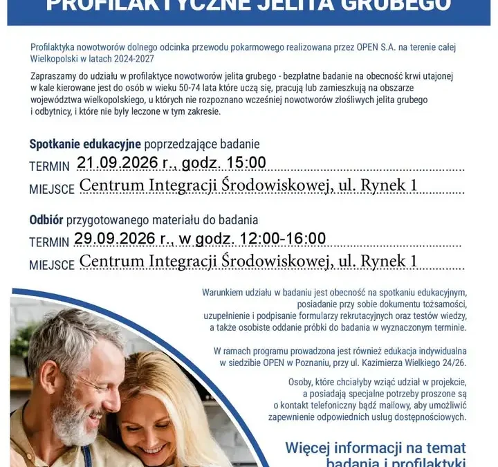 Bezpłatne badania profilaktyczne jelita grubego – spotkanie edukacyjne 21.09