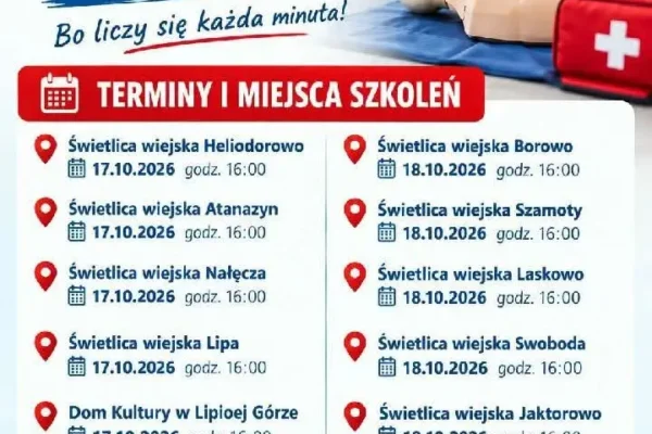 Bezpłatne szkolenia z pierwszej pomocy w Gminie Szamocin – sprawdź terminy i miejsca