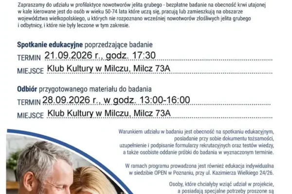 Bezpłatne badania profilaktyczne jelita grubego w Milczu – spotkanie edukacyjne już 21 września