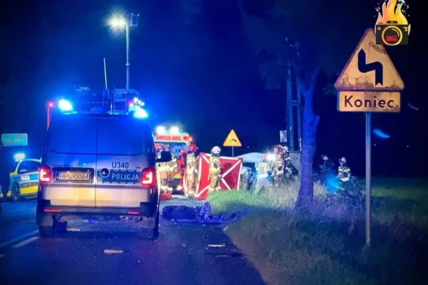 Tragiczny wypadek w Studźcach – samochód uderzył w drzewo, jedna osoba nie żyje