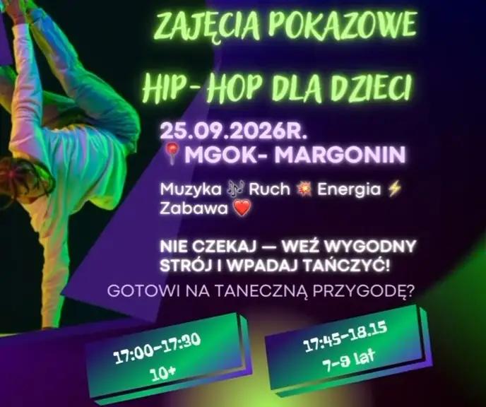 Zajęcia pokazowe hip-hopu dla dzieci w Margoninie – już 25 września